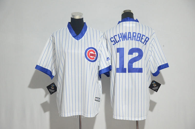 Youth 2017 MLB Chicago Cubs #12 Schwarber White stripe Jerseys